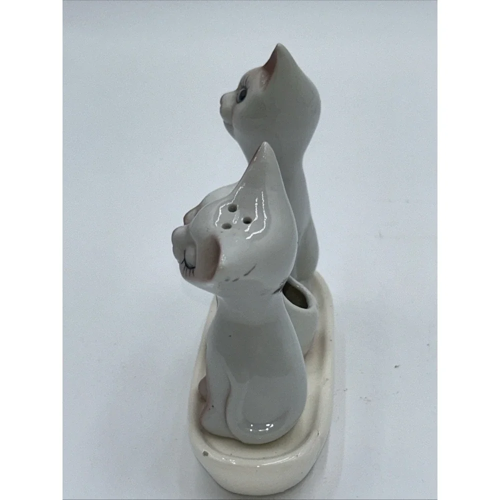 Vintage Anthropomorphic Ceramic Cat Family Salt & Pepper & Toothpick Holder Set